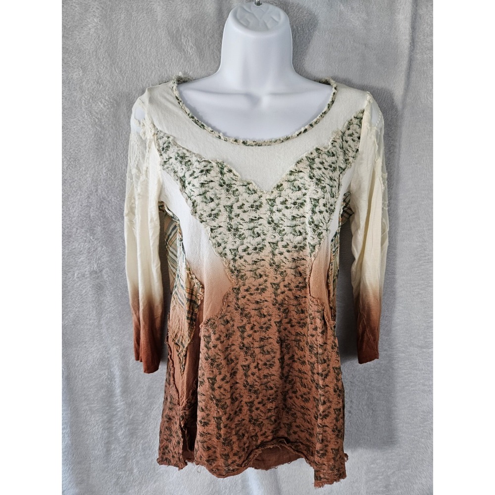 Gimmicks BKE Buckle Shirt Womens S Plaid Ditsy Net Lace Patchwork Boho Western